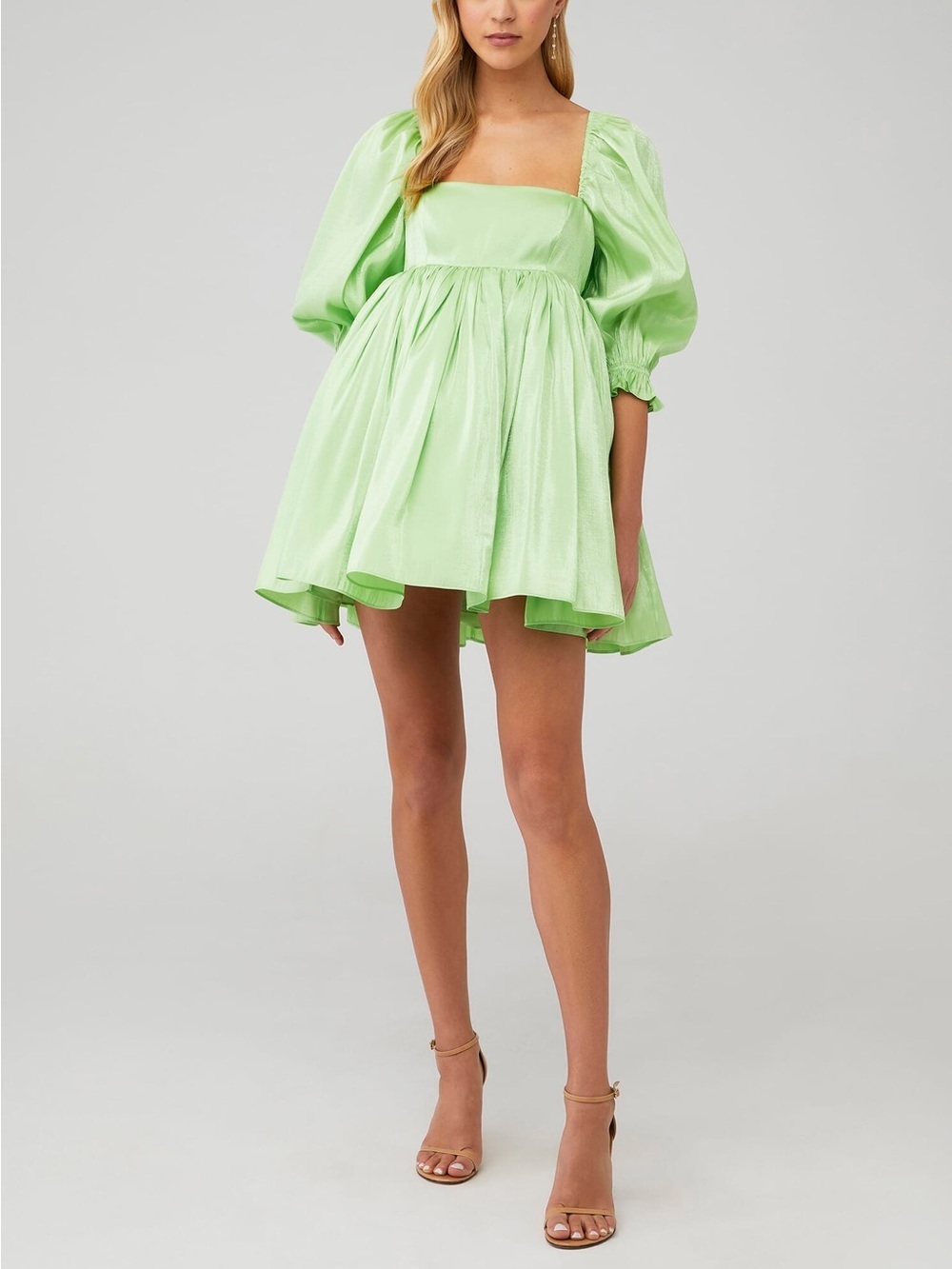 Selkie Avocado Puff Sleeve Babydoll Mini Dress Fairy Princess XS 8991